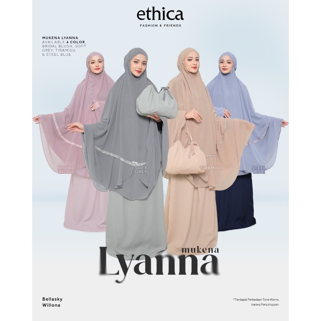 MUKENA LYANNA TIRAMISU, BRIDAL BLUSH, STEEL BLUE, SOFT GREY DAILY WEAR, PRAYER DRESS, MUKENA CASUAL,
