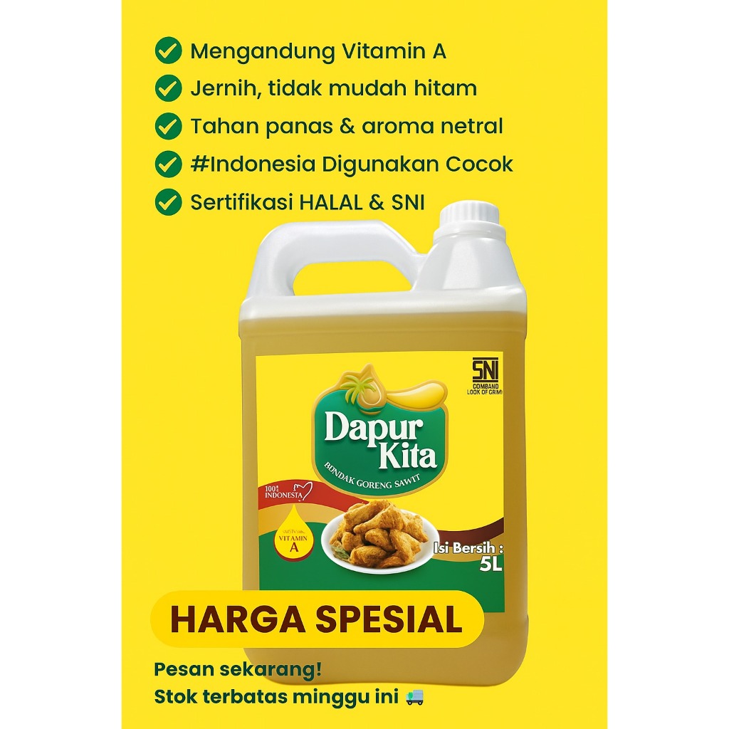 DAPUR KITA MINYAK GORENG 5 LITER-MINYAK GORENG 2 LITER PROMO-MINYAK GORENG 1 LITER-JERNIH,SEHAT,NON 