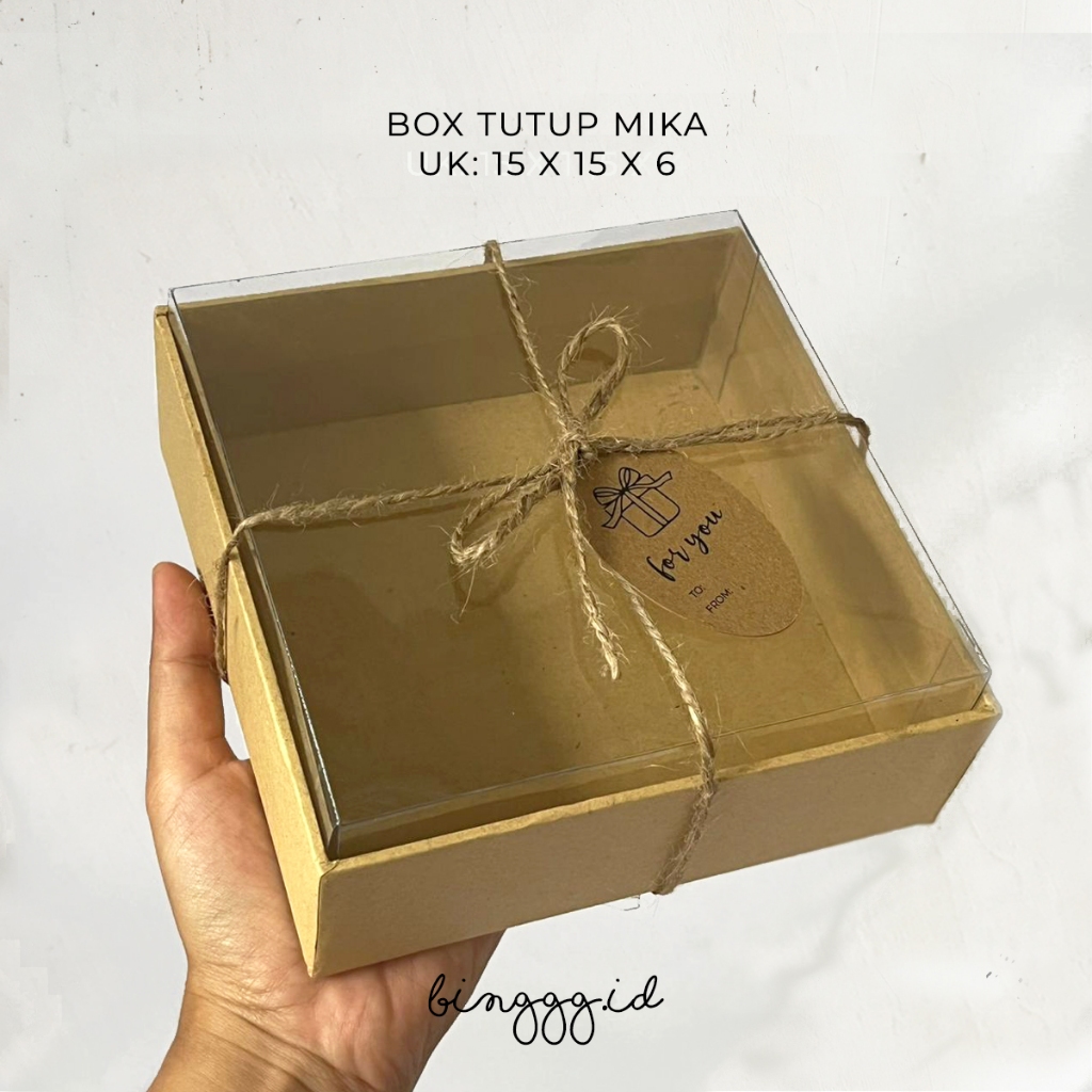 [READY] Kotak Kado Hardbox Warna Cokelat dengan Tutup Mika Ukuran 15 X 15X 6 Gratis Tali Rami dan Ha
