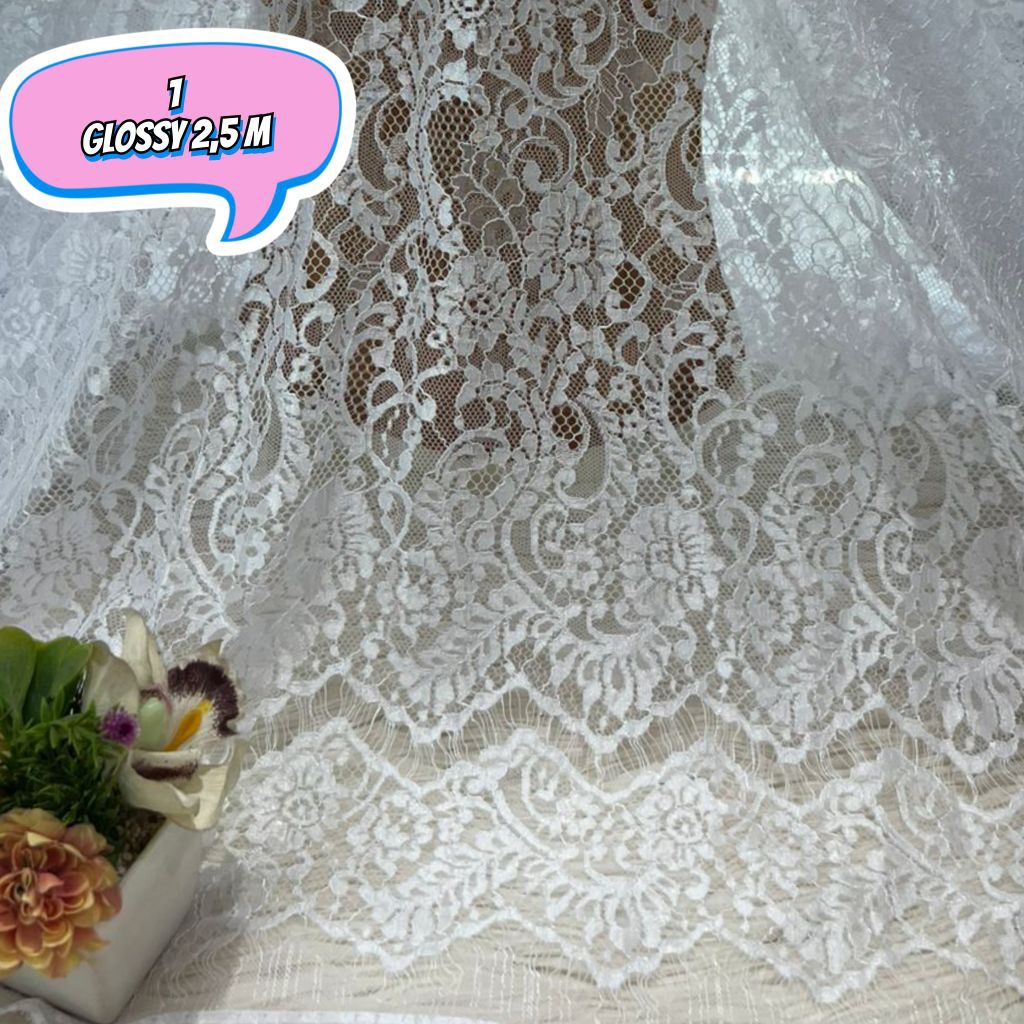 Kain/Bahan Kebaya Brokat Khusus Putih Size 2,5*1,4 meter