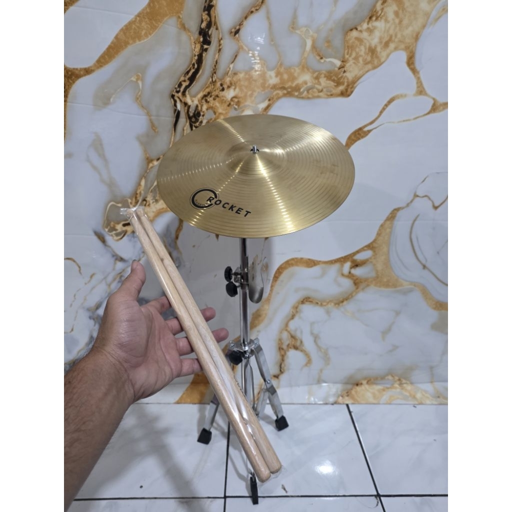 1 Paket Stand dan Simbal Cymbal 12inch Rocket By HARRIER Asli Kuningan