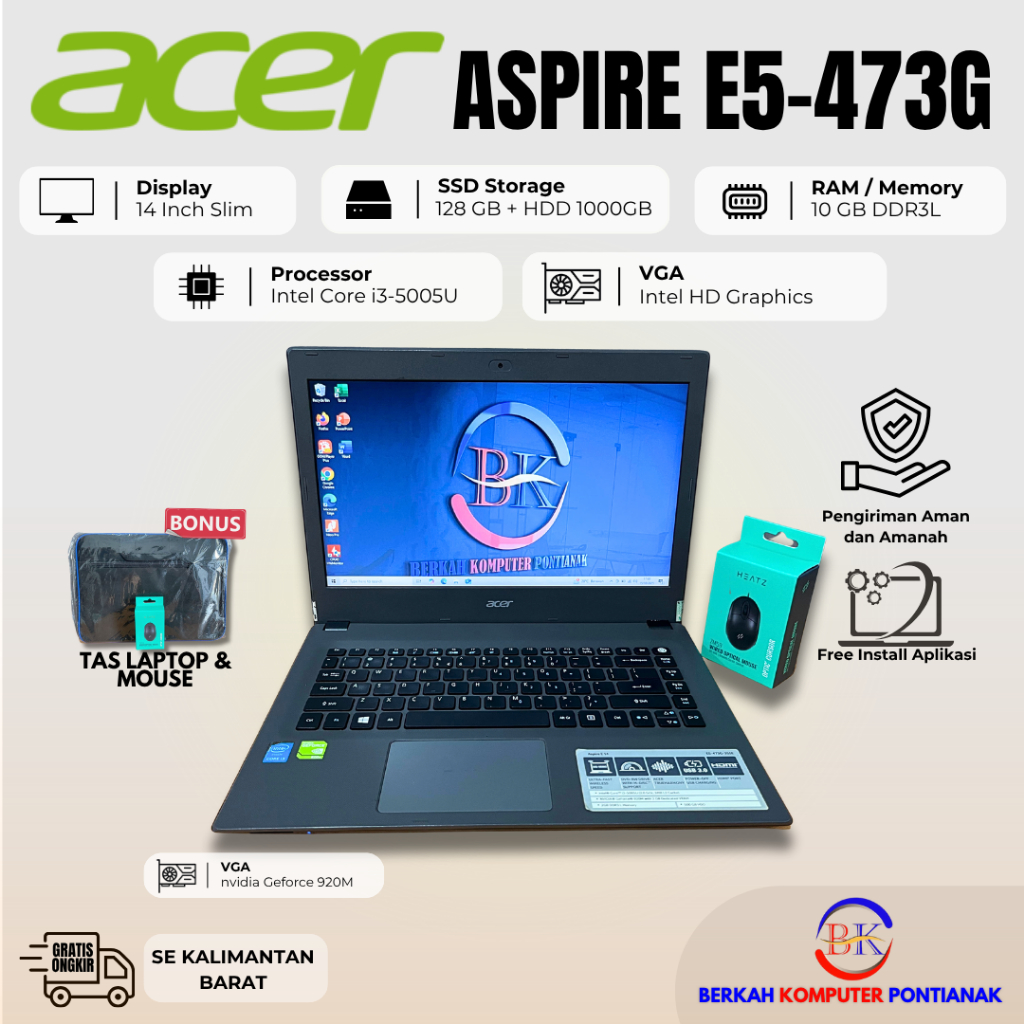 Acer Aspire E5-473G/Intel Core I3/Ram 10GB/SSD 128GB+HDD 500GB