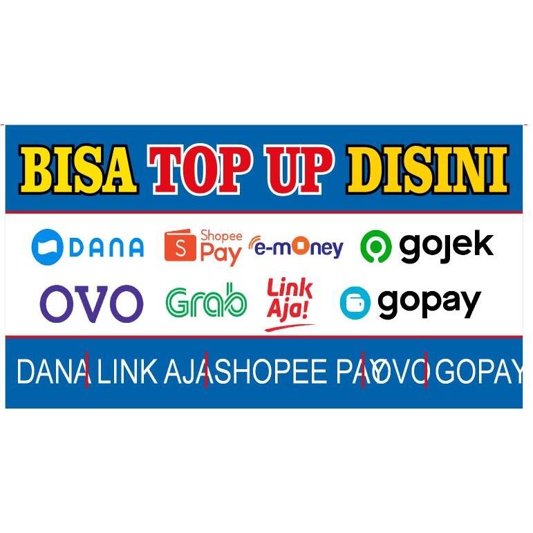 STICKER SIGN VINYL BISA TOP-UP DI SINI DANA-LINK AJA-SHOPEE PAYY-OVO GOPAY UKURAN 30 X 15 CM READY S