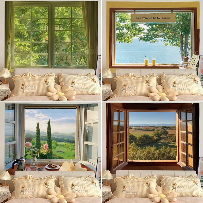 Kain latar belakang live streaming pemandangan jendela indah INS, hiasan kamar tidur dan kamar, perm