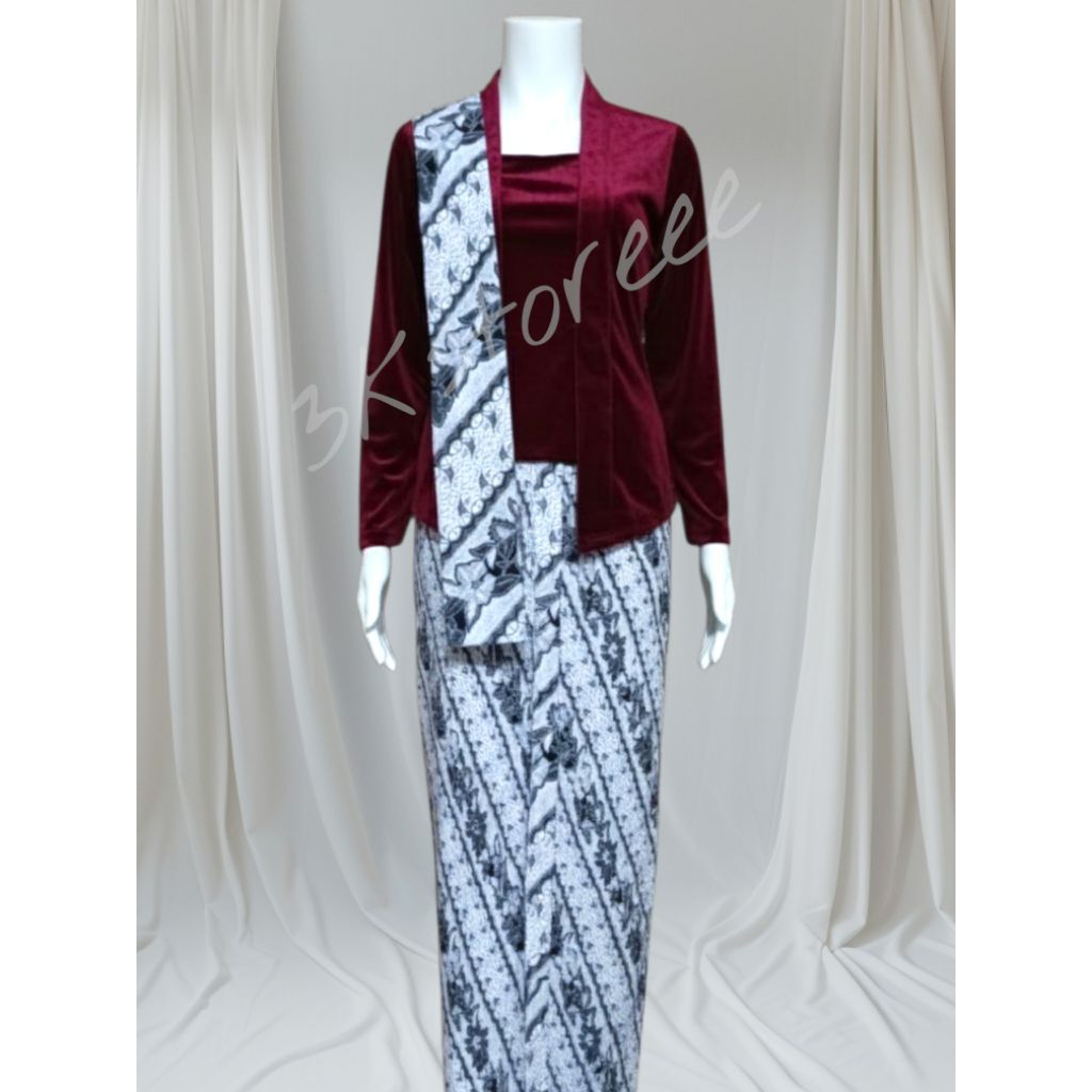 SET KEBAYA KUTUBARU BLUDRU KEBAYA BLUDRU POLOS KUTUBARU POLOS KEBAYA PESTA WISUDA KEBAYA BURGUNDY