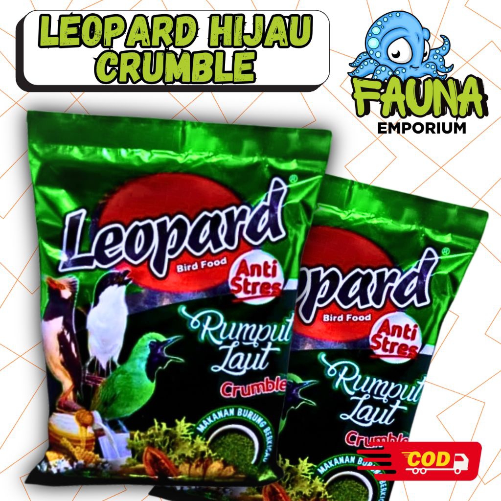 VOER LEOPARD HIJAU RUMPUT LAUT CRUMBLE PAKAN BURUNG LEOPARD KASAR