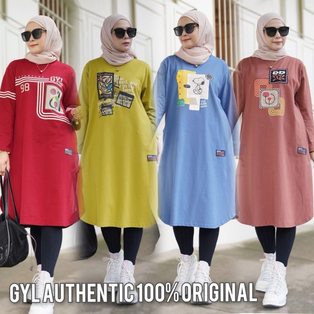 Long Tunik  Gyl Authentic Original Kaos Wanita Lengan Panjang Bahan Adem Tebal combed 20s Terbaru
