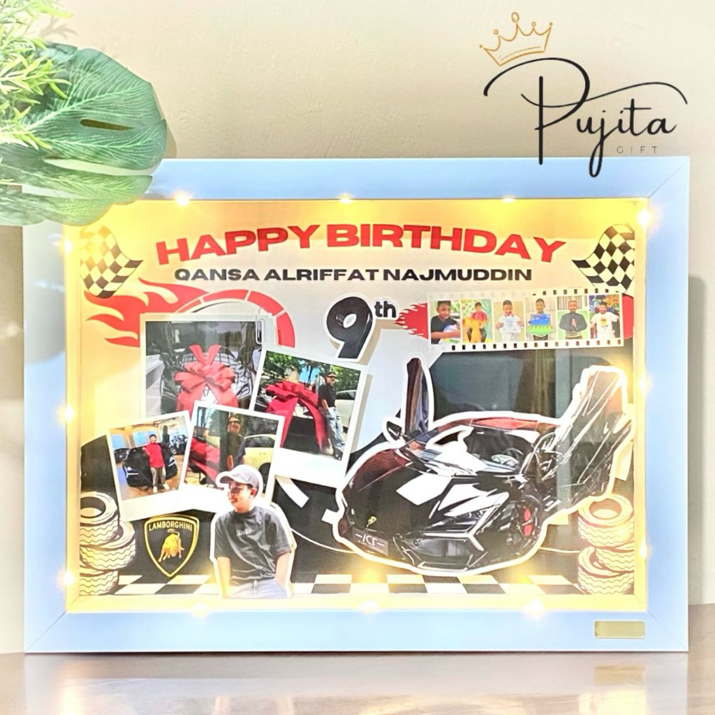 Scrapframe 25 x 35 cm Hadiah Unik Scrapframe 3D Custom Kado Ulang Tahun Bayi Unik Frame 3D Lampu Tum