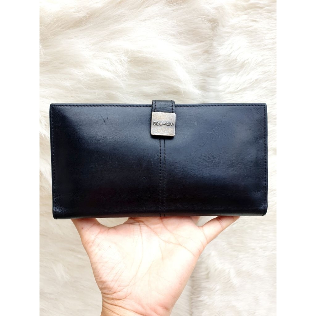 Dompet Ssamzie Lipat Panjang Wanita Kulit Asli Hitam