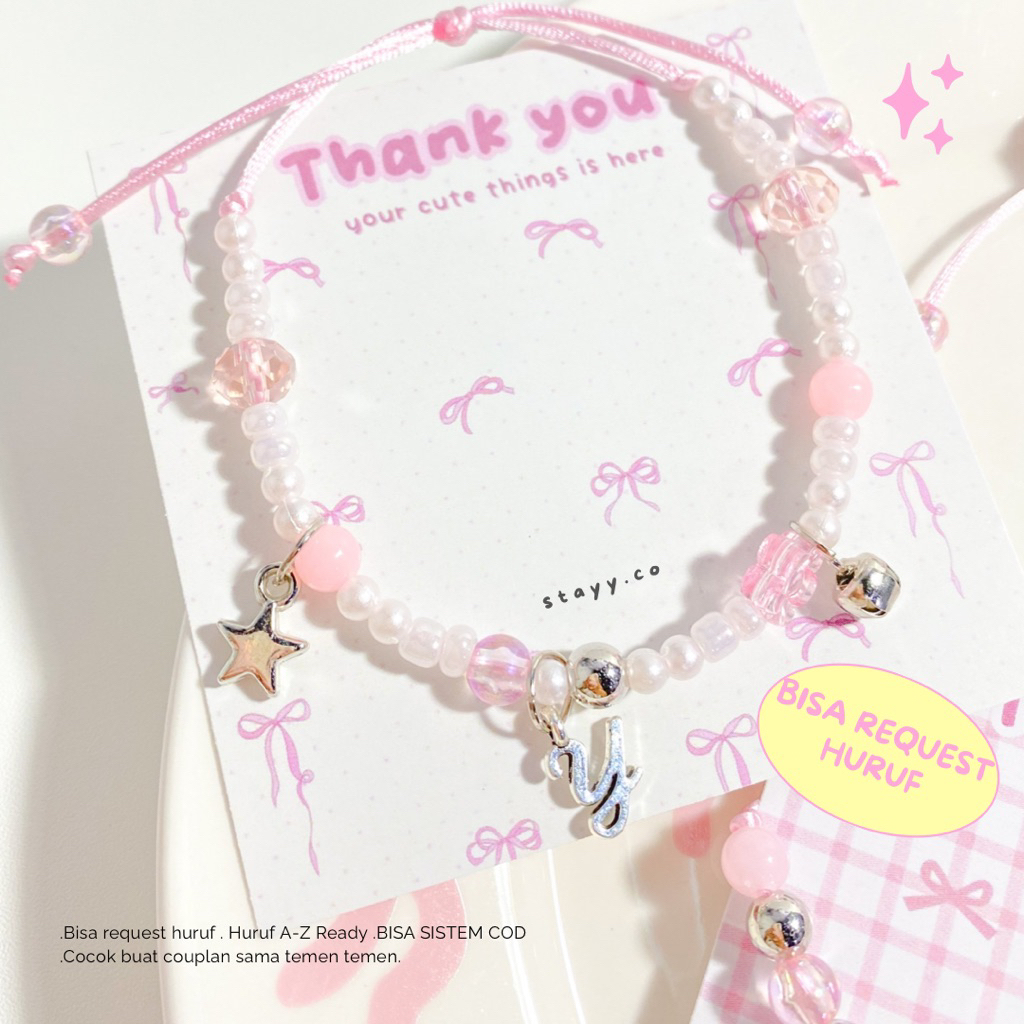 Gelang charm huruf//Kode charm series//Gelang serut persahabatan