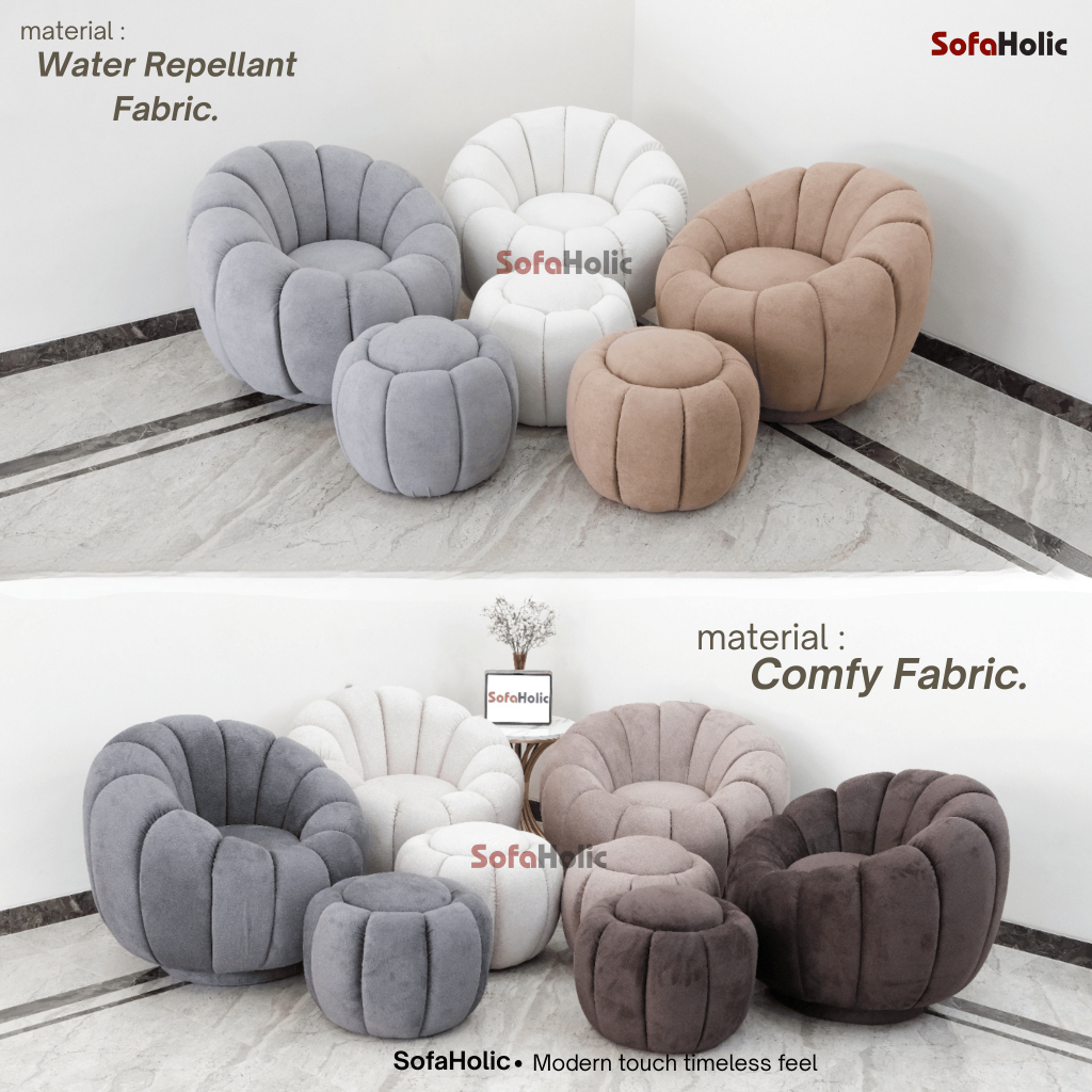 SofaHolic Sofa Rotary Minimalis 1 Seater Cloud Bahan Efek Daun Talas Kursi Ruang Tamu Swifel 360 Bah
