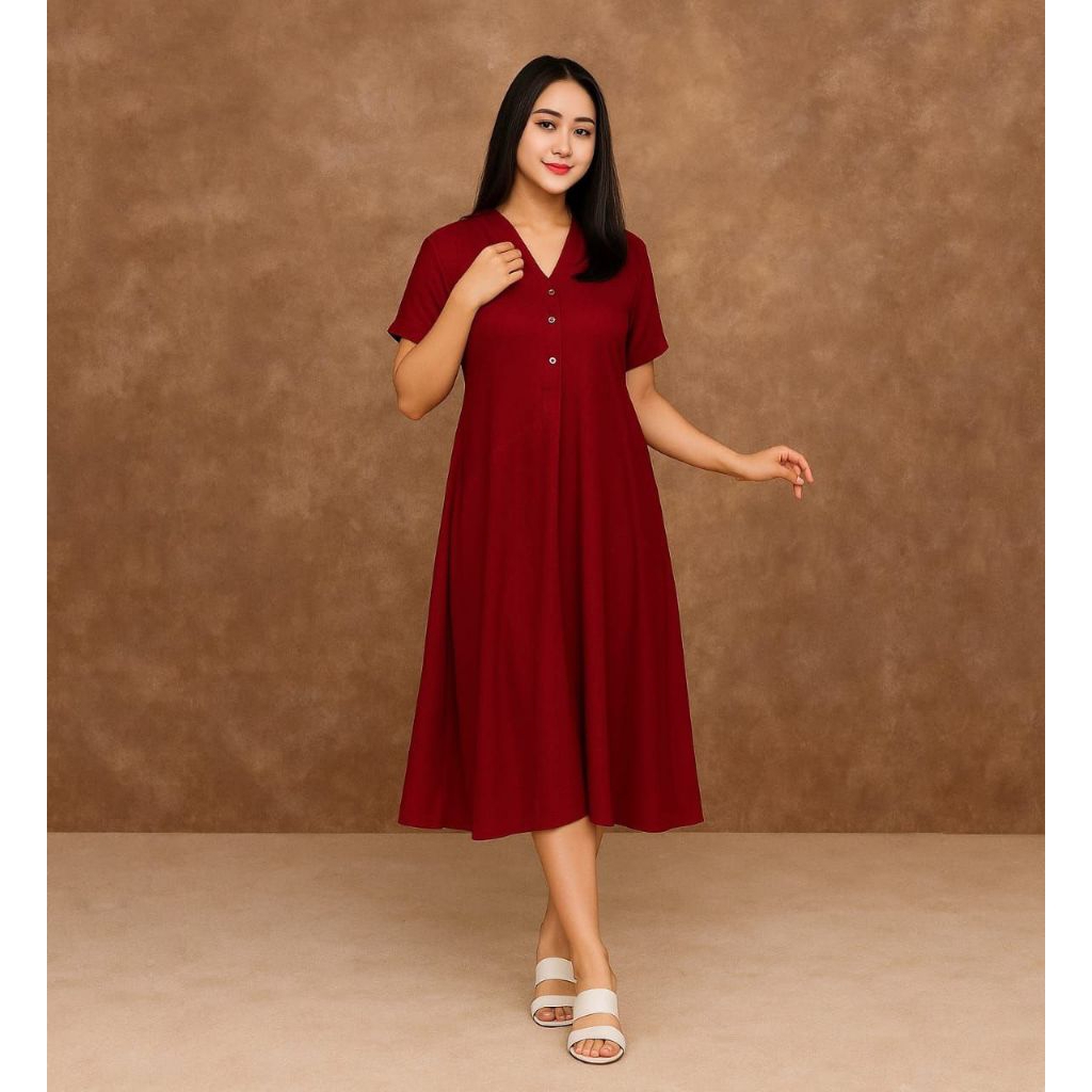 Dress Arnisa Polos Daster Dress Polos Jumbo Daster Rayon Ld 120 Termurah Kancing Depan Saku depan Dr