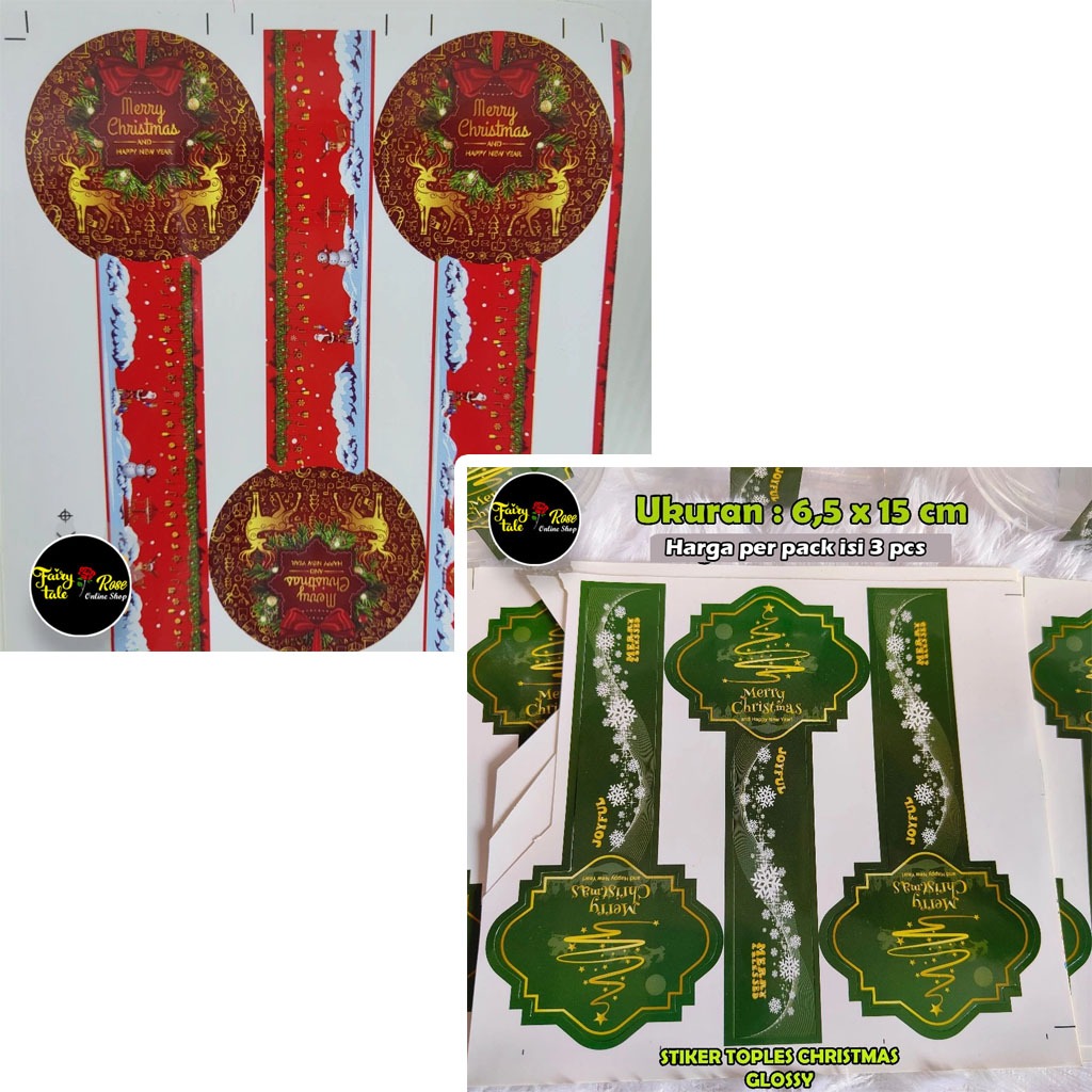 [GROSIR] Kelipatan 3 Pcs Stiker Hampers Natal - Christmas Sticker - Toples Kue Kering Bulat Kotak Pe