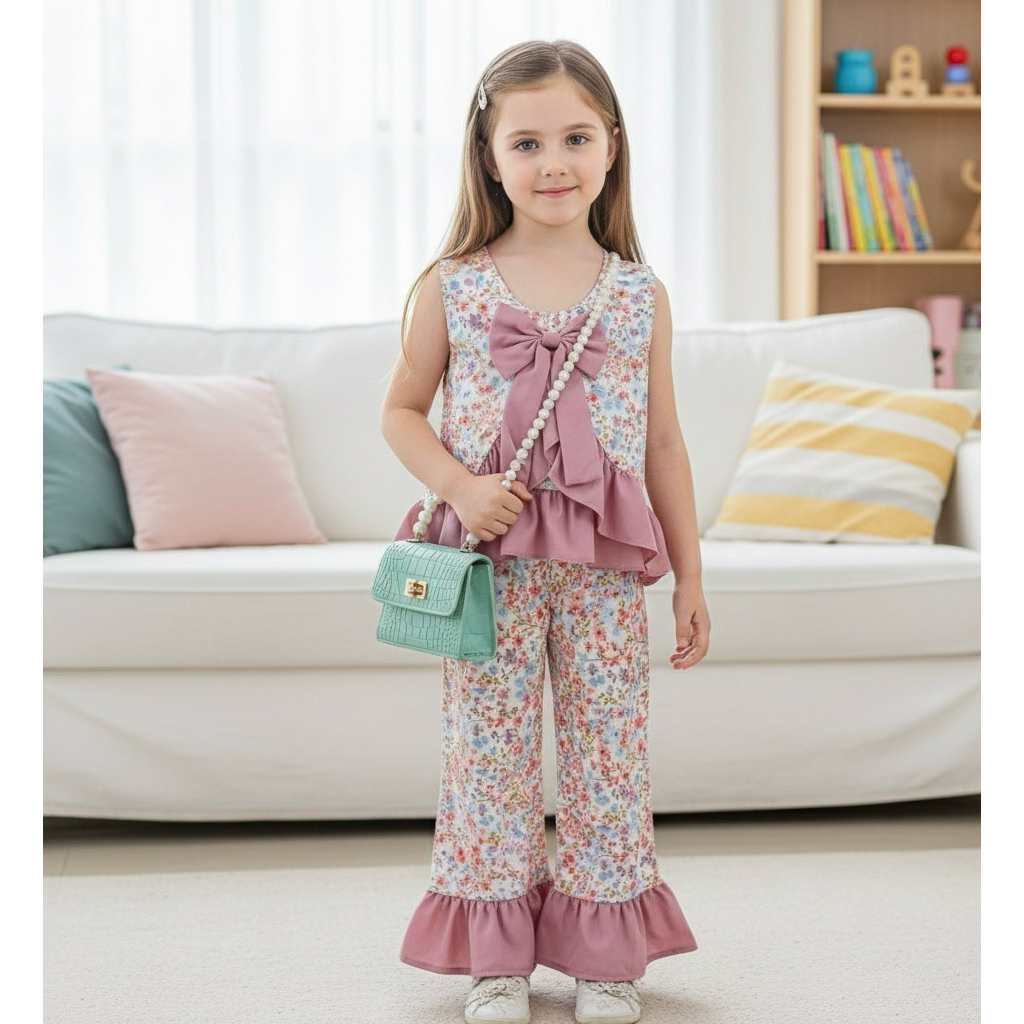 Setelan Anak Perempuan Zelia Model Pita Lucu Terlaris / Fashion Oneset Anak Perempuan Atasan Lengan 