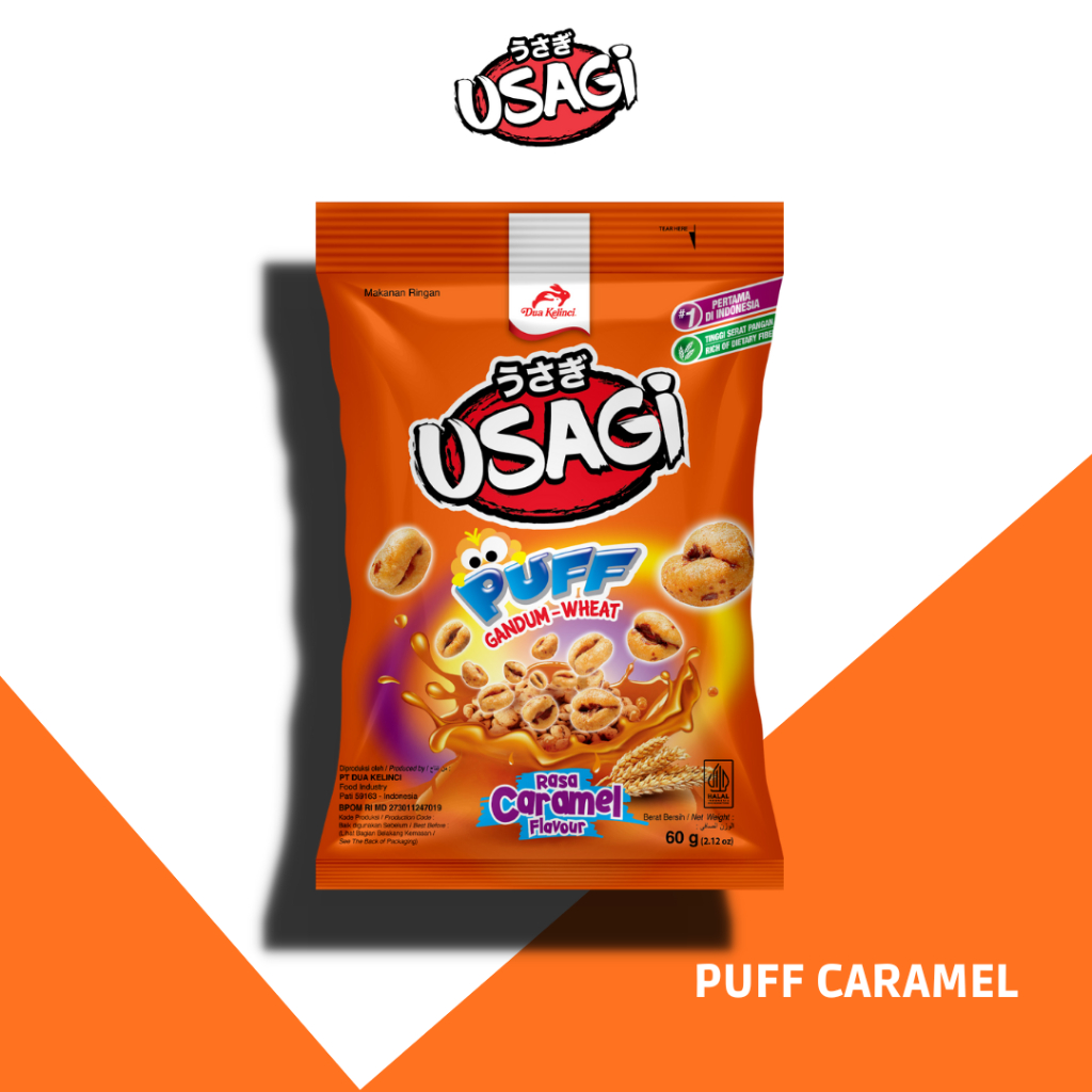 Dua Kelinci Usagi Puff Gandum Wheat Rasa Caramel 60g