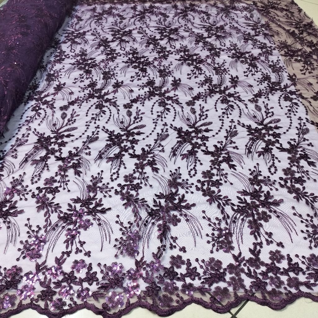 bahan kain tile Rubi bordir spanggel premium/tile bordir full Payet sequin antik/tile kebaya spangge