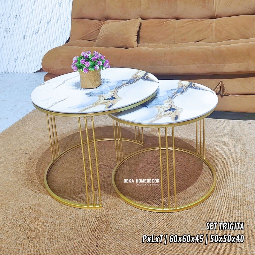 Meja Tamu Minimalis TRIGITA / Meja Tamu Bulat Asthetic / Meja Besi / Furniture Ruang Tamu Modern