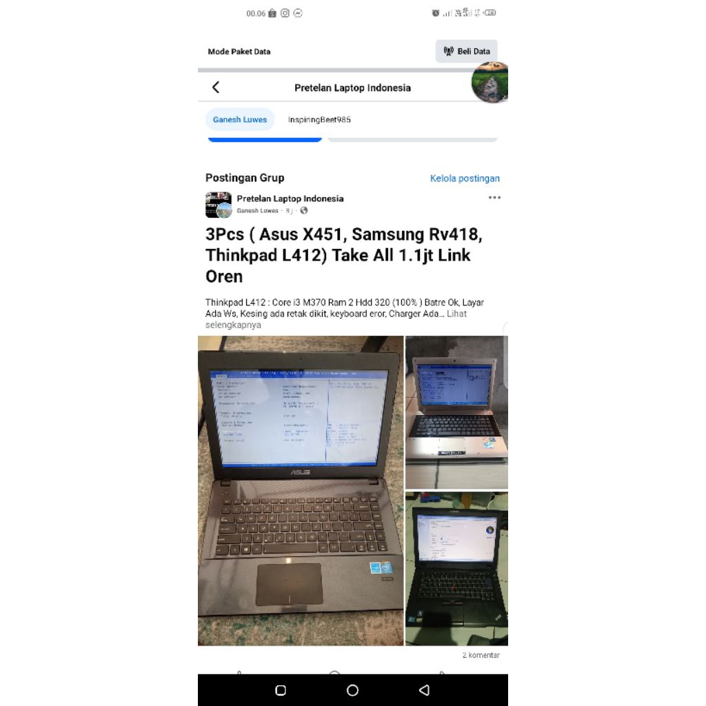 3Pcs ( Asus X451, Samsung Rv418, Thinkpad L412) Take All 1.1jt Link Oren