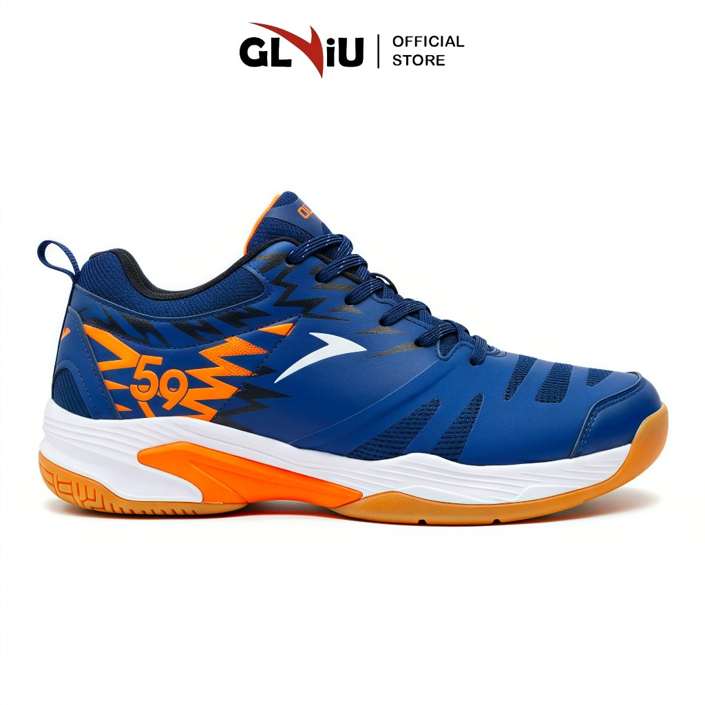 GLVIU Hyperstorm Sepatu Badminton Original Pria Wanita Sepatu Olahraga Tenis Bulutangkis - Navy Oren
