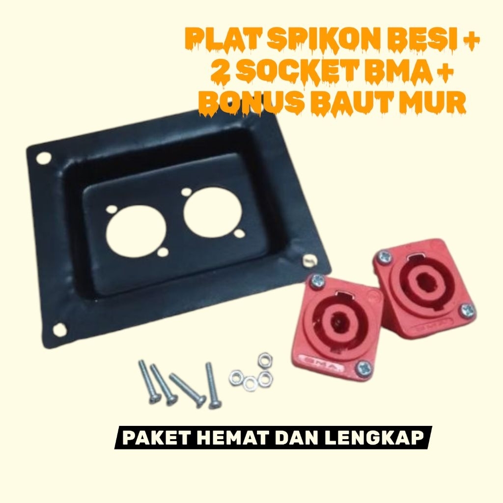 Plat Spikon Besi Kotak + 2 Socket BMA bonus baut mur