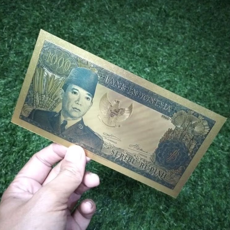 uang gold foil 1000 soekarno 1960
