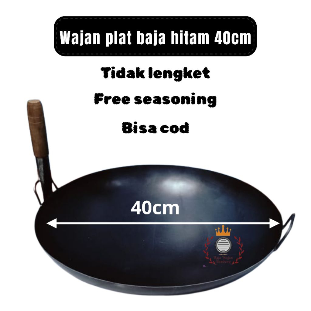 Wajan Resto plat baja/besi hitam 40cm