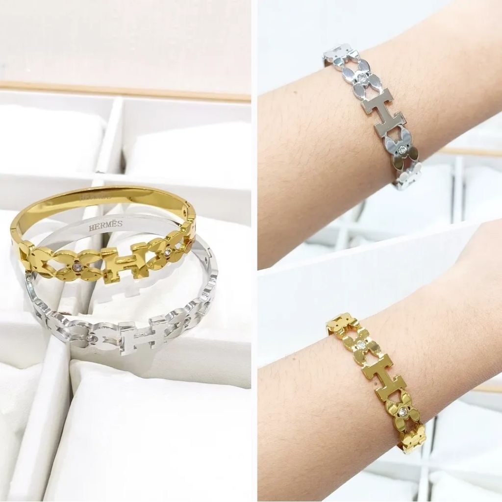 Gelang bangle H titanium plated silver and gold Gelang fashion wanita premium