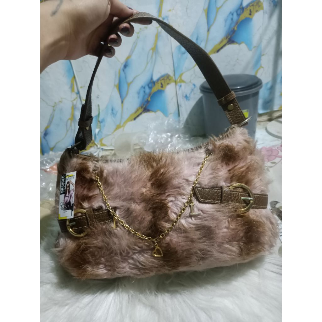 PL tas shoulder bag bulu mix kulit asli