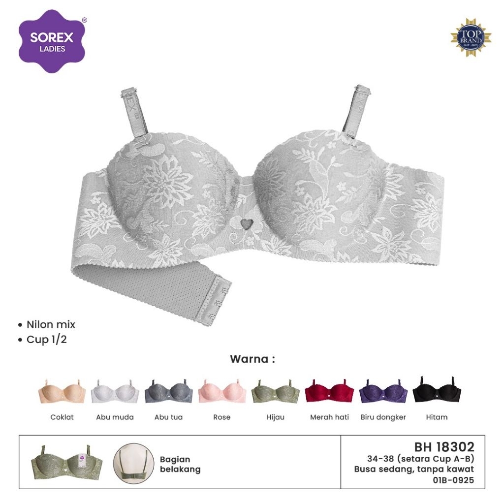 Bra Sorex Push Up 18302 tanpa kawat busa tebal motif
