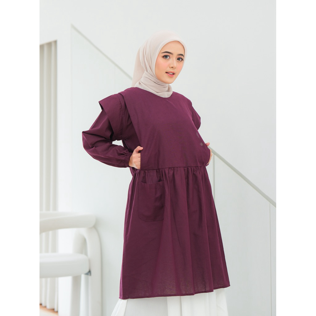 MOMMY SHABBY BAJU MENYUSUI Dira Tunik Busui Bukaan Samping Kanan Kiri Bahan Linen Baju hamil