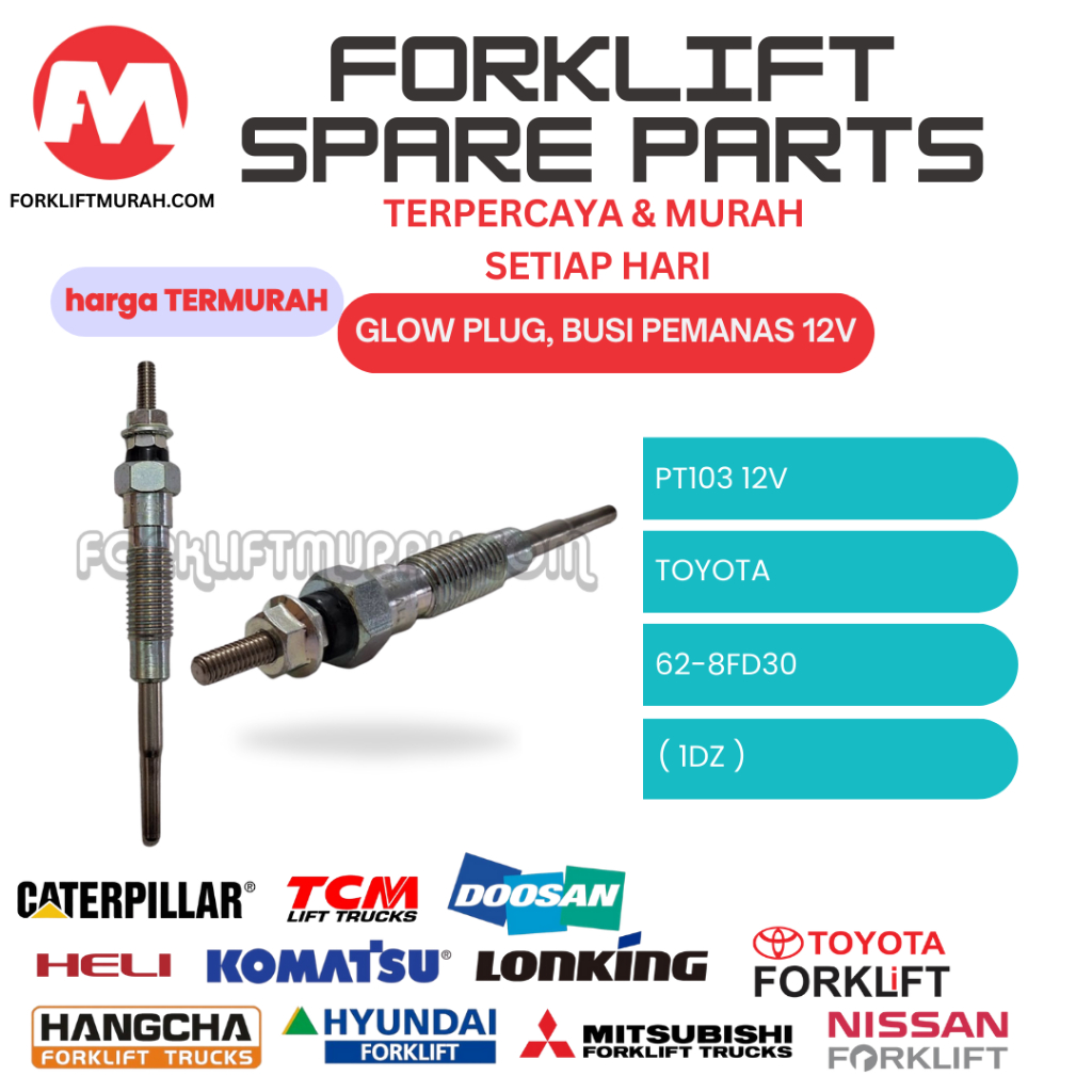 GLOW PLUG, BUSI PEMANAS 12V SPAREPART FORKLIFT TOYOTA PT103 12V