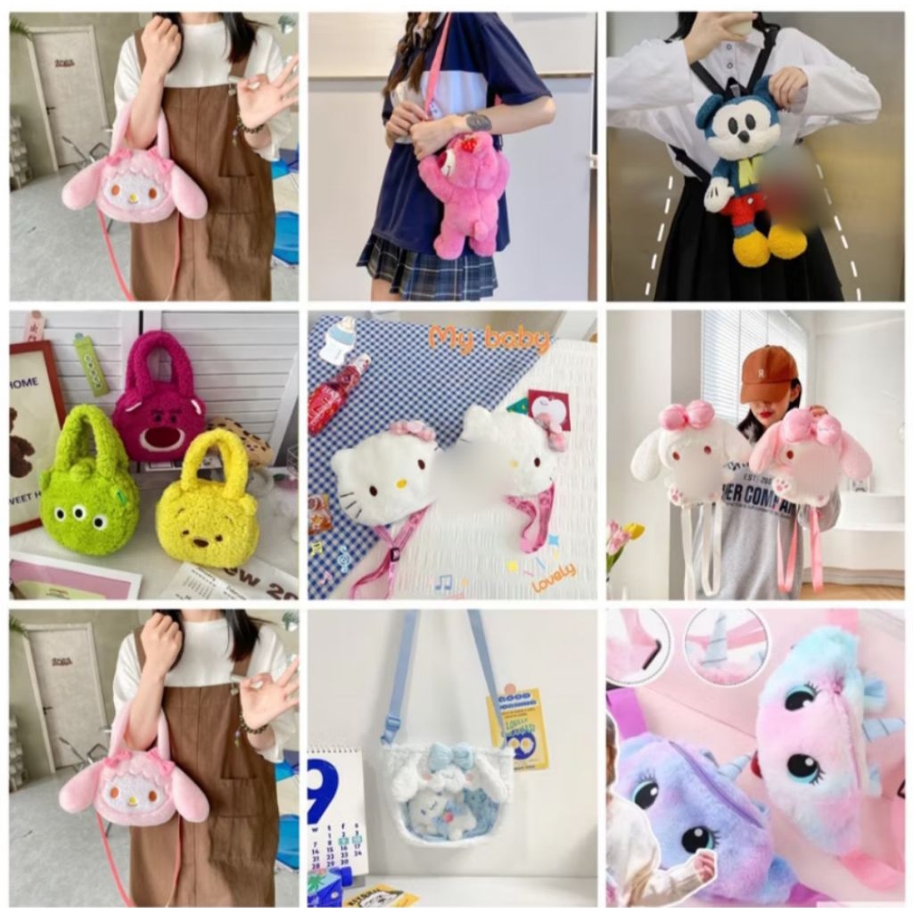 Tas Boneka Karakter Kuromi Unicorn Micky Fluffy Lucu untuk Anak Perempuan - Model 1713
