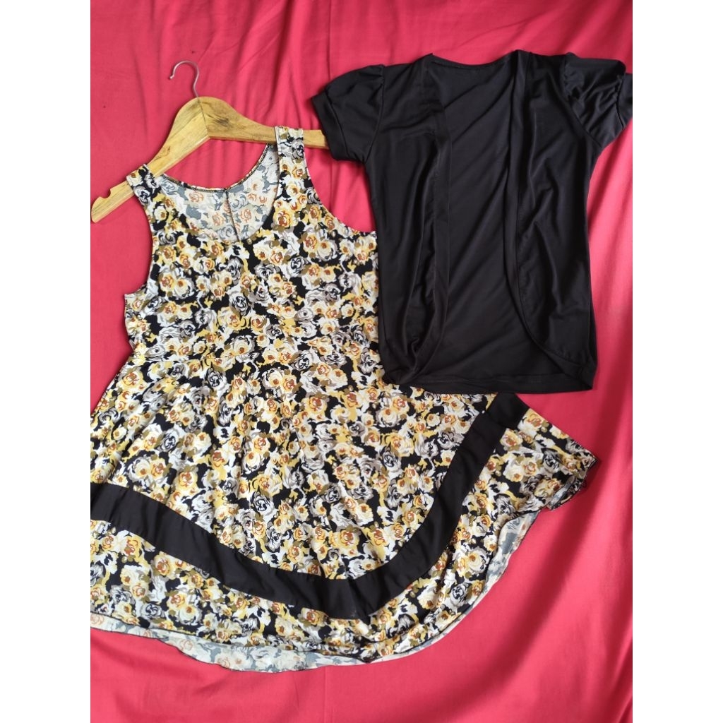 Dress bunga +cardi remaja dewasa