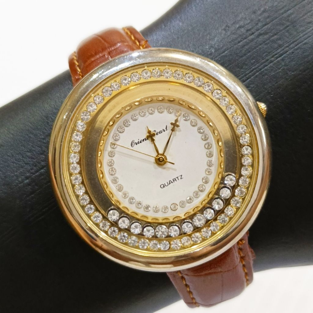 Jam Tangan Orient Pearl Happy Big Size Crystal Quartz Watch Mewah Elegan Unik Langka Original Asli