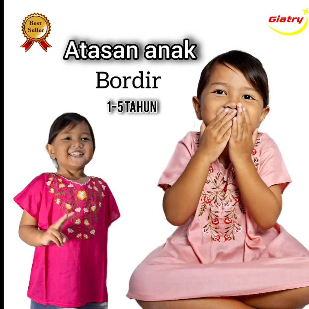 Dress bordir Anak Perempuan Motif Bunga  Baju Atasan perempuan  baju bordir Premium Baju santai anak