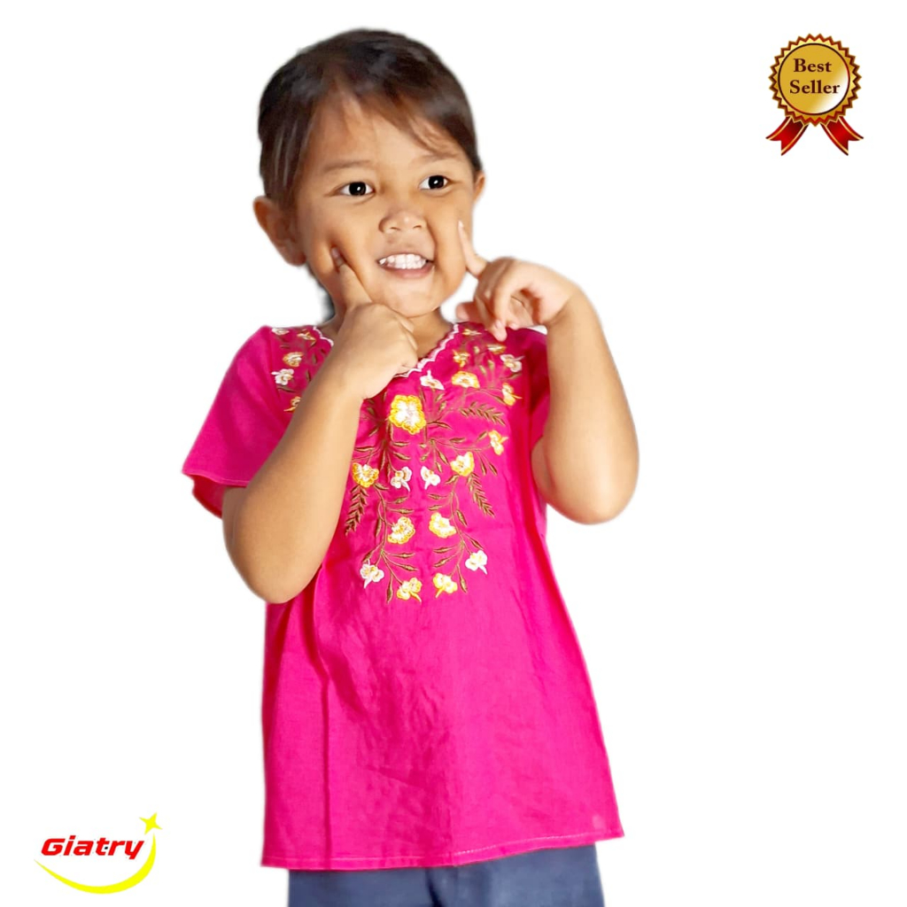 Dress bordir Anak Perempuan Motif Bunga  Baju Atasan perempuan  baju bordir Premium Baju santai anak
