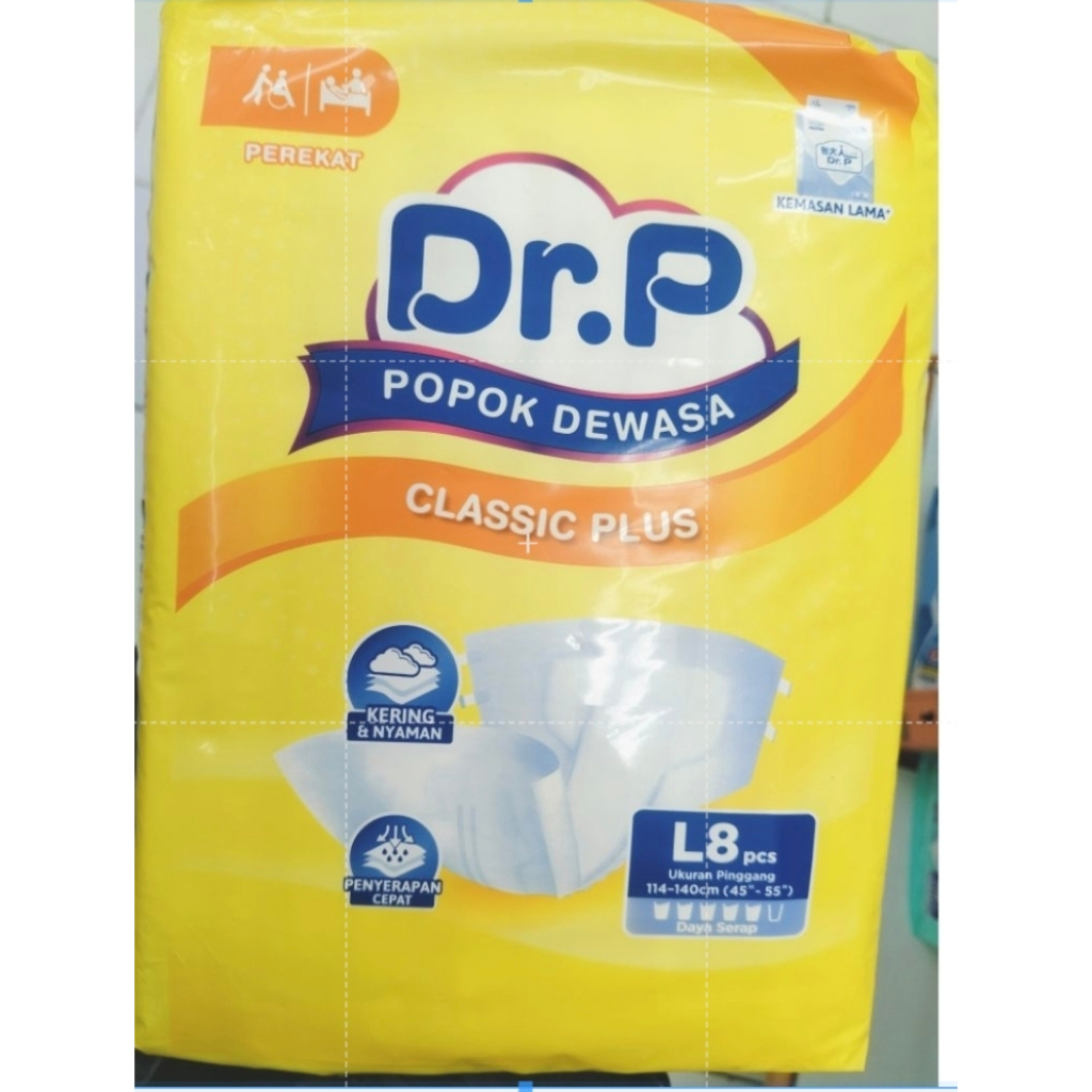 DRP DR P DR.P CLASSIC PLUS ADULT DIAPERS L8, XL8 POPOK PEREKAT DEWASA SIZE L 114-140CM, XL 127-150CM
