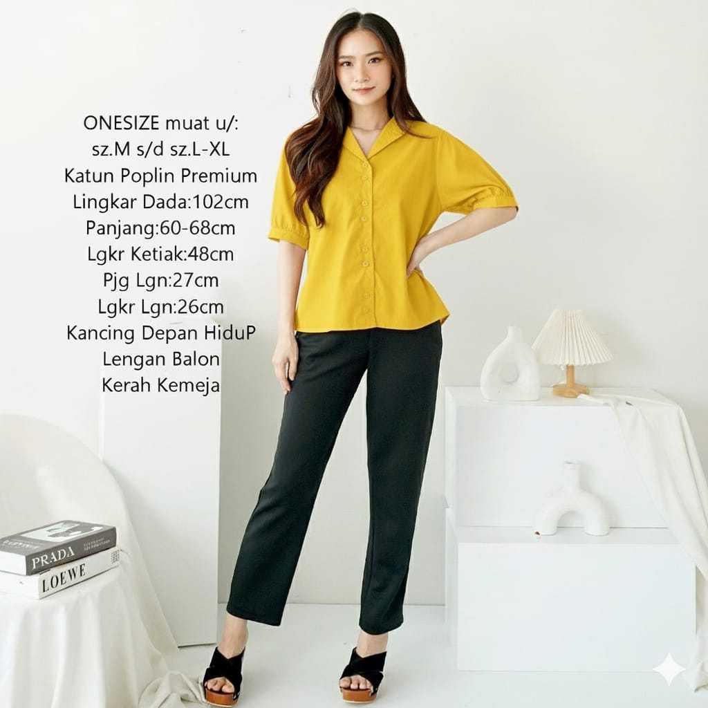 Blus Lengan Pendek Polos Merah Maroon Atasan Wanita Kancing Depan Remaja Modern Big Size S M L to XL