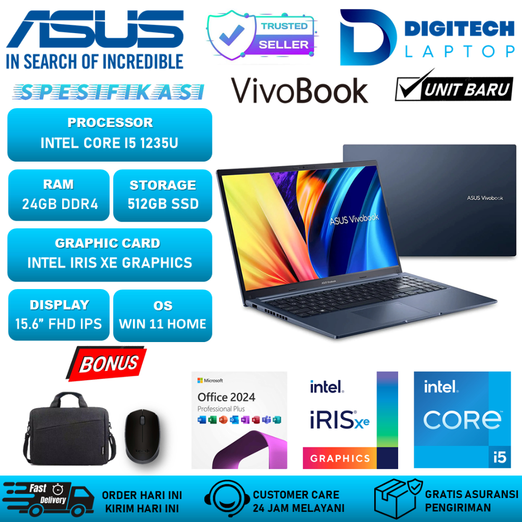 Laptop Asus vivobook 15 F1502ZA Intel Core i5 1235U RAM 24GB 512GB SSD 15.6" Fhd Ips Windows 11