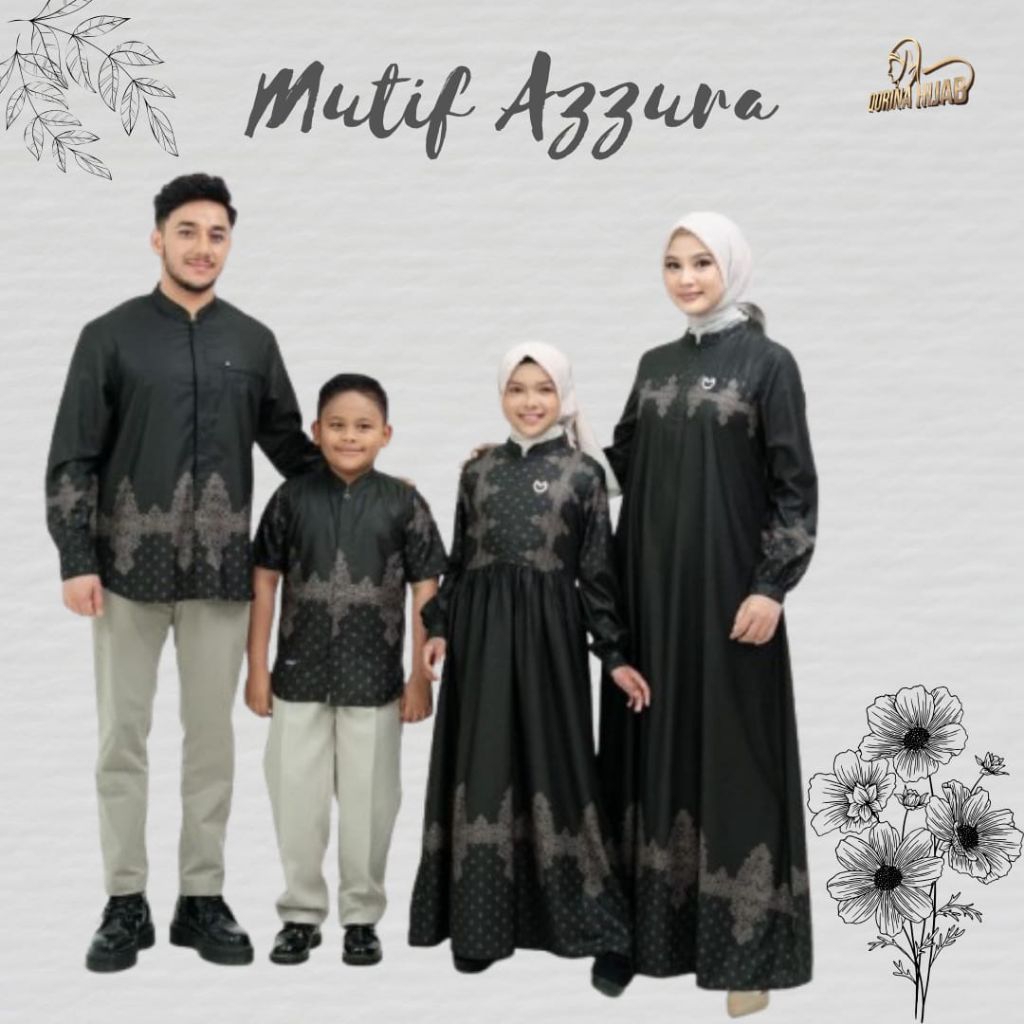 MUTIF AZZURA AZZAM everblack / sarimbit keluarga / gamis katun / Koko dewasa / gamis anak