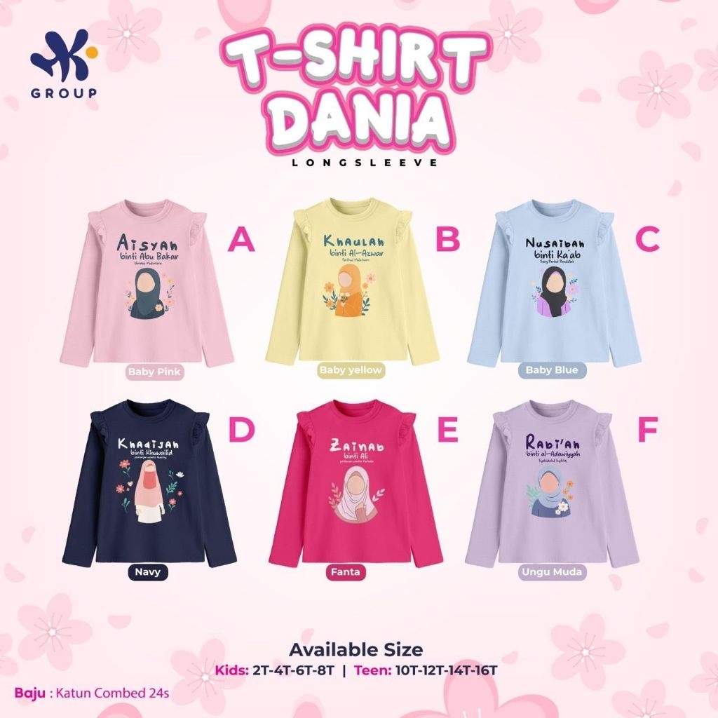Po‼️ Hk Group Kaos Longsleeve Ruffle Anak Remaja Cewek Cute T-shirt Dania Daily 2-16th Premium /Terb