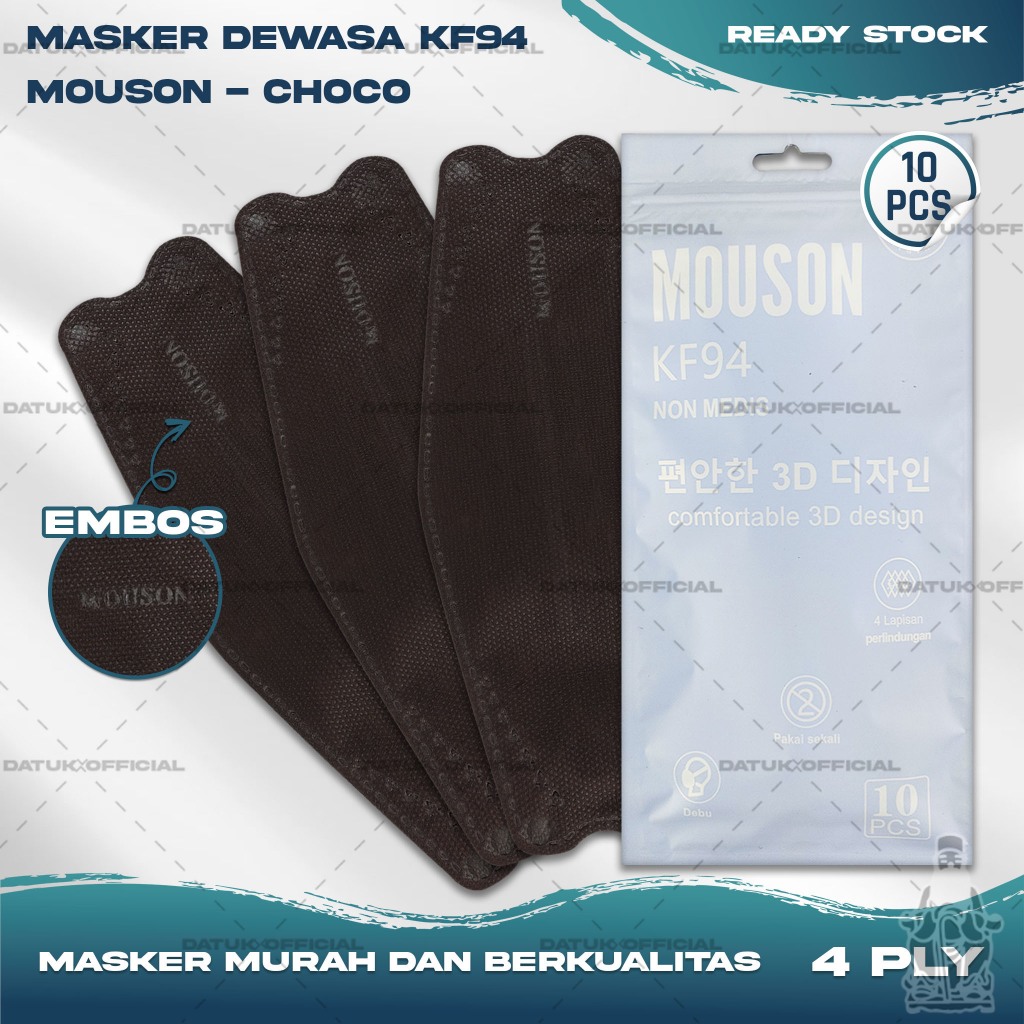 Masker KF94 MOUSON 4Ply isi 10Pcs Choco Coklat Tua KF 94 4 Ply Earloop Surgical Mask