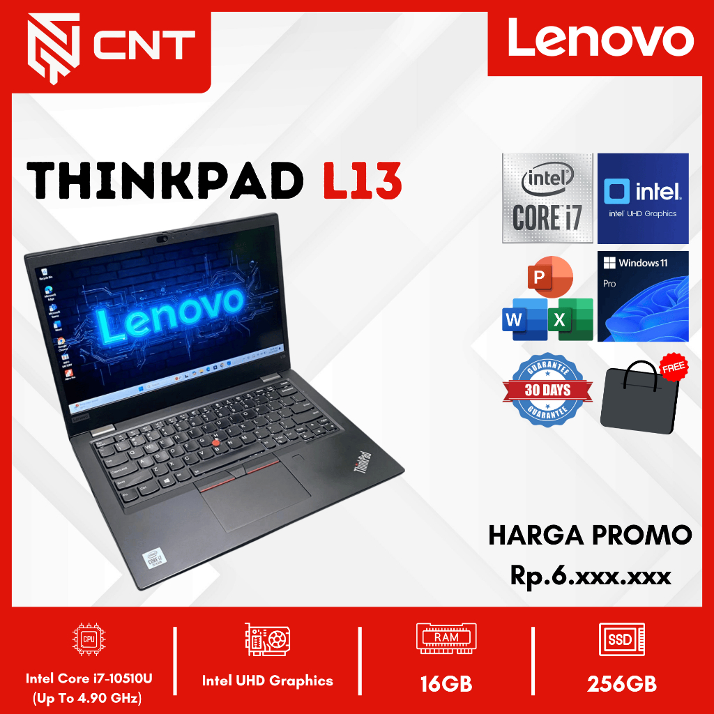 ThinkPad L13 Core i7-10510U (16/256GB) FHD Thunderbolt Laptop Bisnis Lenovo