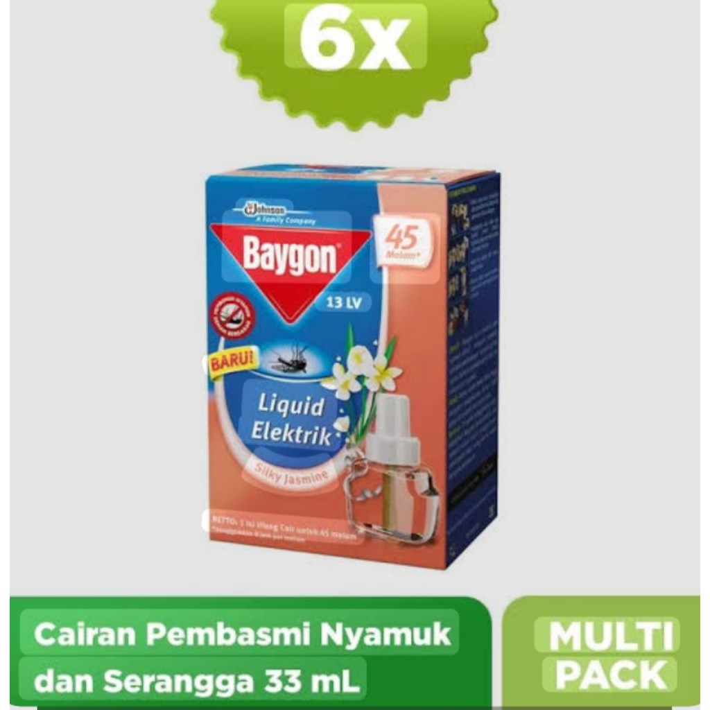 BAYGON ISI ULANG PEMBASMI NYAMUK UKURAN 33 ML RASA Jasmine ISI 6 BAYGON