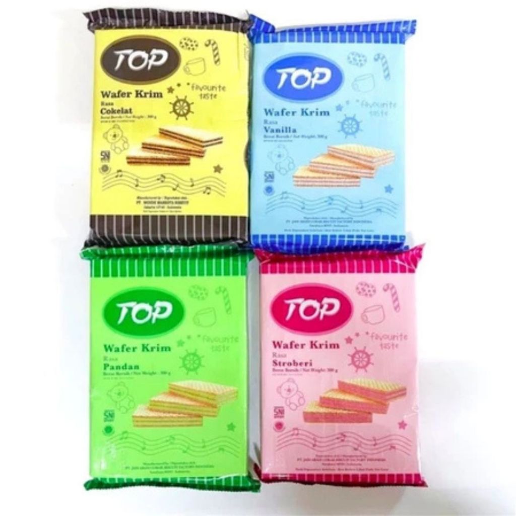 Nissin Top Wafer 300gr Rasa Vanilla, Strawberry, Coklat, Pandan