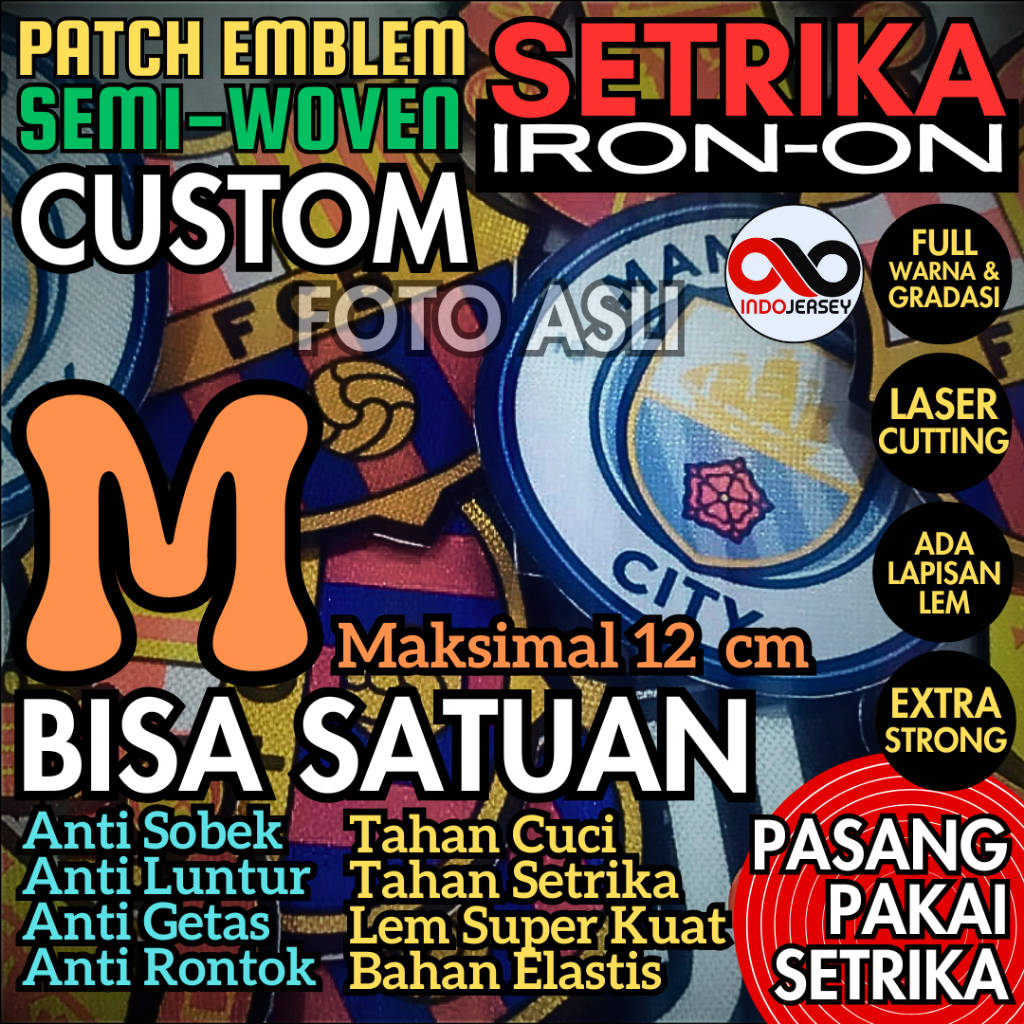 Custom LOGO Patch Emlblem Semi Woven Baju Kaos Jersey Setrika iron-on FLOCK MEDIUM 12 CM (SATUAN) TA