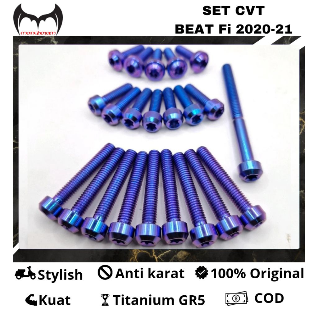 Baut Titanium Set Bak Cvt Motor BEAT Fi 2020-2021 Titanium Gr5