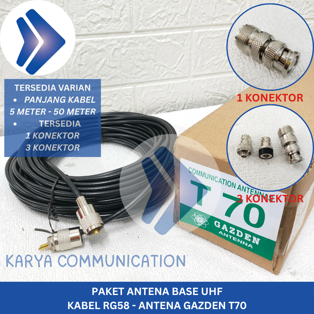 ANTENA RADIO HT DAN RIG UHF 400-470 MHZ ANTENA GAZDEN T70 SUDAH TERMASUK KABEL RG58 DAN KONEKTOR