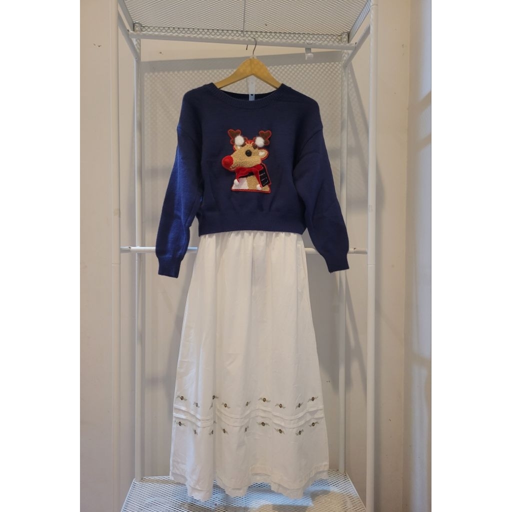 BEST Seller Set Sweater Knit Premium Deer 3D Korea Rok bordir & katbol premium Bangkok BKK