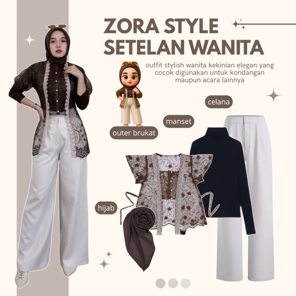 Outfit Kondangan Kekinian | OOTD Trend Fashion | Setelan | Outer + Manset + Celana + Hijab - BU191N